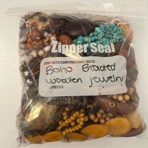 Bag Filled With Boho Wooden & Beaded Jewelry